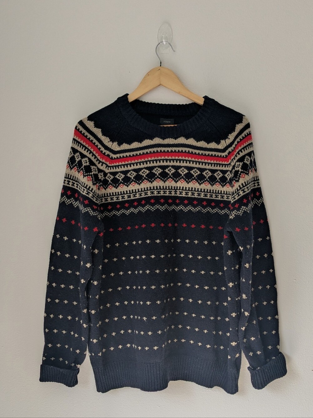 J. CREW Men's Lambswool Fair Isle Crew Neck Pullover Sweater XL